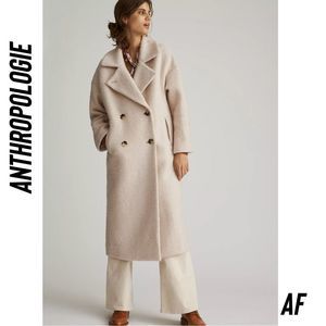 Anthropologie Cream Double-Breasted Coat